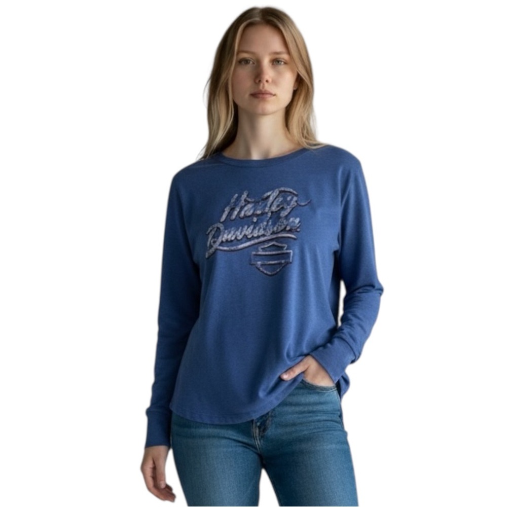 HARLEY-DAVIDSON Blue Long Sleeve Tee Size Medium -- SUPER SOFT!!! - Picture 2 of 13